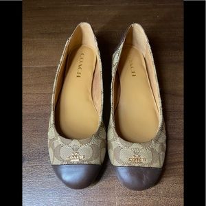 Brown Coach Logo Ballet Flats
